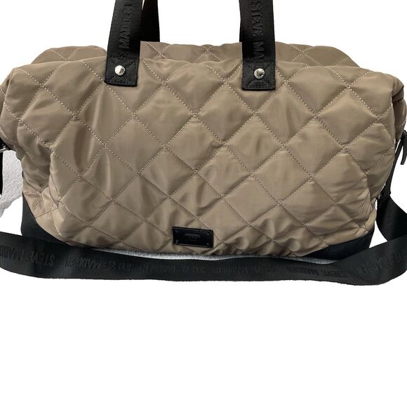 Steve Madden Bamos Quilted Duffel Bag Women's Large Taupe Weekender Tote Bag - Picture 1 of 16